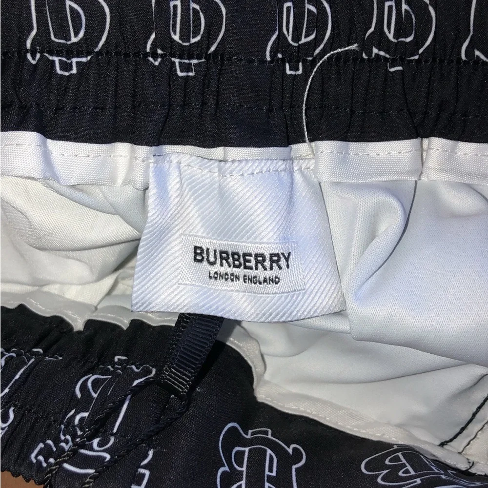 Burberry Black Athletic Shorts with White TB Logo and Gold Crest